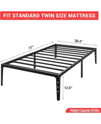 14 Inch Twin Metal Platform Bed Frame Heavy Duty Steel Slats Storage No Box Spring Easy Assembly Durability