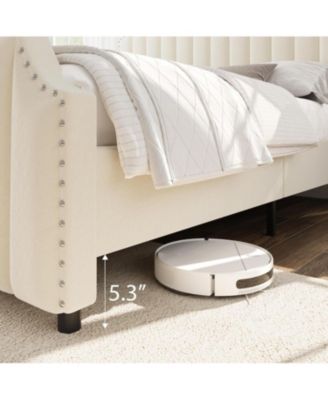 King Platform Bed Frame With Upholstered Vertical Tufted Headboard Footboard Wooden Slats No Box Spring Easy Setup