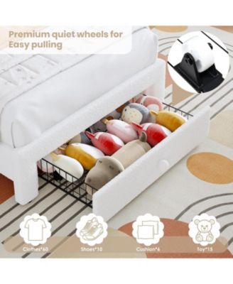   Bed Frame for Kids Boucle Platform LED Rainbow Headboard Storage Drawer Berber Fleece Sturdy Wood Slats