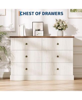 6 Drawer Dresser for Bedroom, Horizontal Chest of Drawers, Fluted Panel Wood Dresser