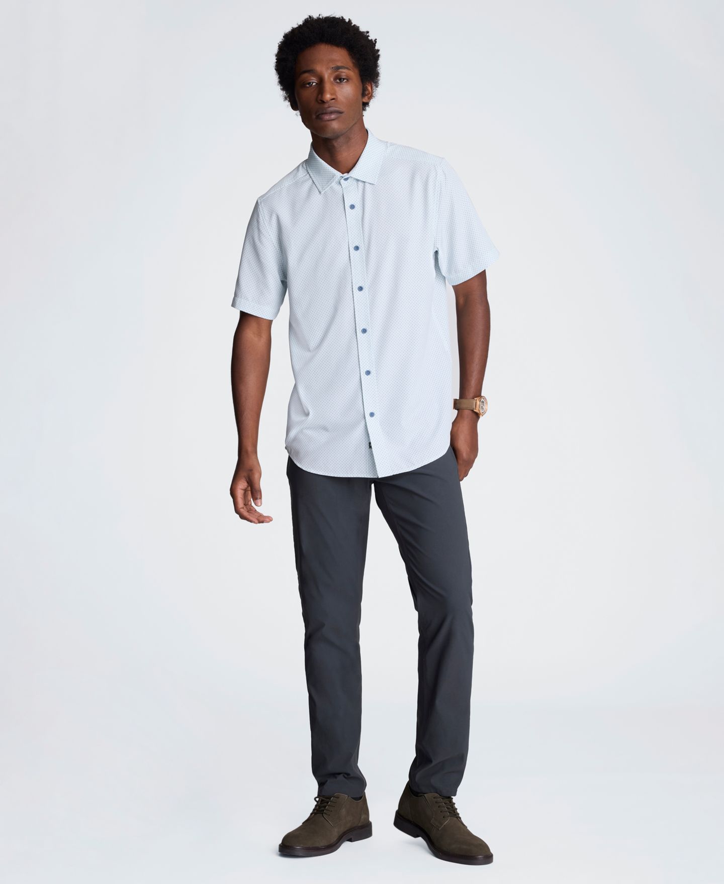 Мужская рубашка Kenneth Cole Slim Fit Short-Sleeve, цвет: Синий — фото 2