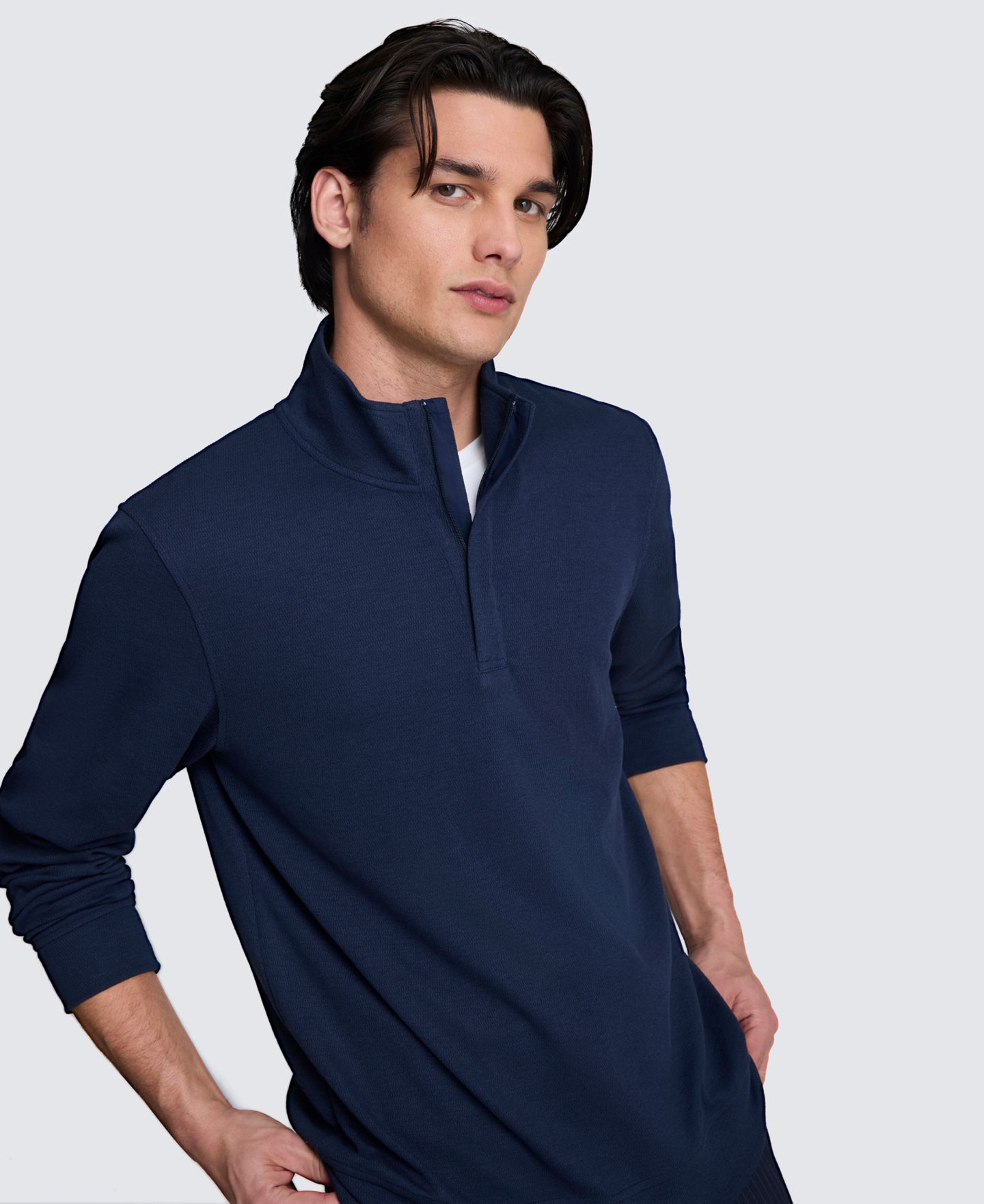 Мужской свитер Kenneth Cole Slim Fit Quarter Zip, цвет: Тёмно-синий — фото 3
