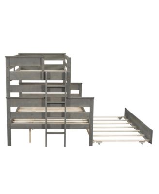 Wood Twin over Full Bunk Bed with Twin Size Trundle