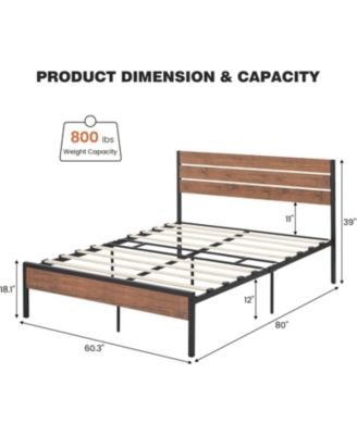Queen Bed Frame With Wood Headboard Strong Wooden Slats Under Bed Storage Quiet Design No Box Spring Space Saver