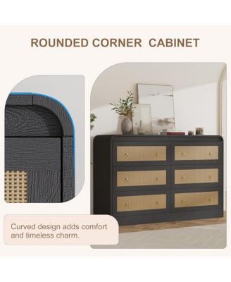 46''Wide Rattan Dresser,6 Drawer Dresser for Bedroom,Dressers & Chests of Drawers