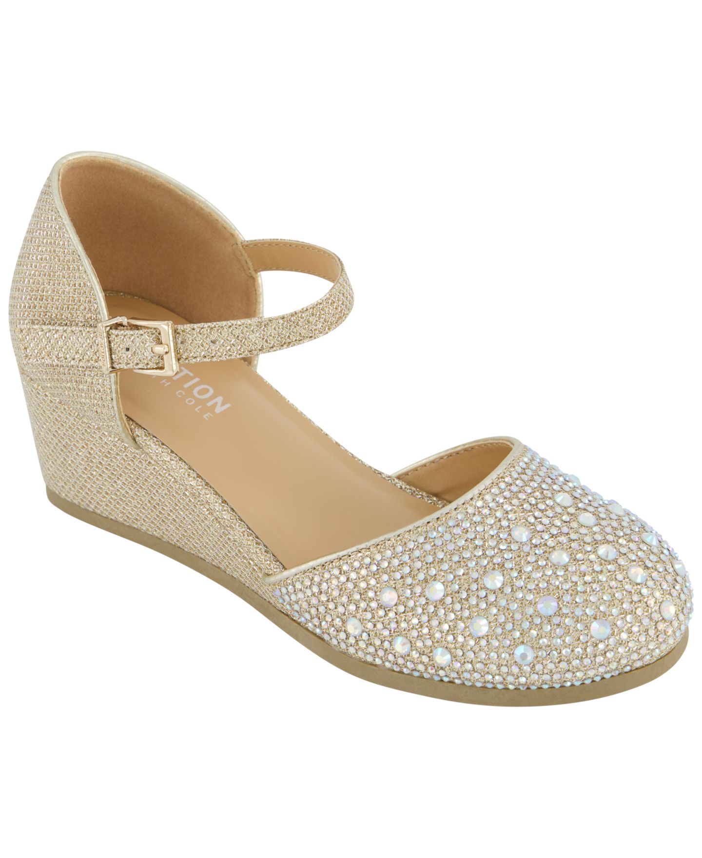 Сандалии Kenneth Cole Reaction Crystal-Embellished Ankle-Strap Wedge Shoes для девочек, цвет: Серебряный — фото 1