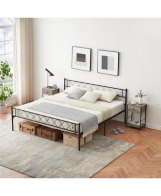 Metal Platform Bed Frame With Headboard Storage Capacity Steel Slats Modern No Box Spring Easy Assembly
