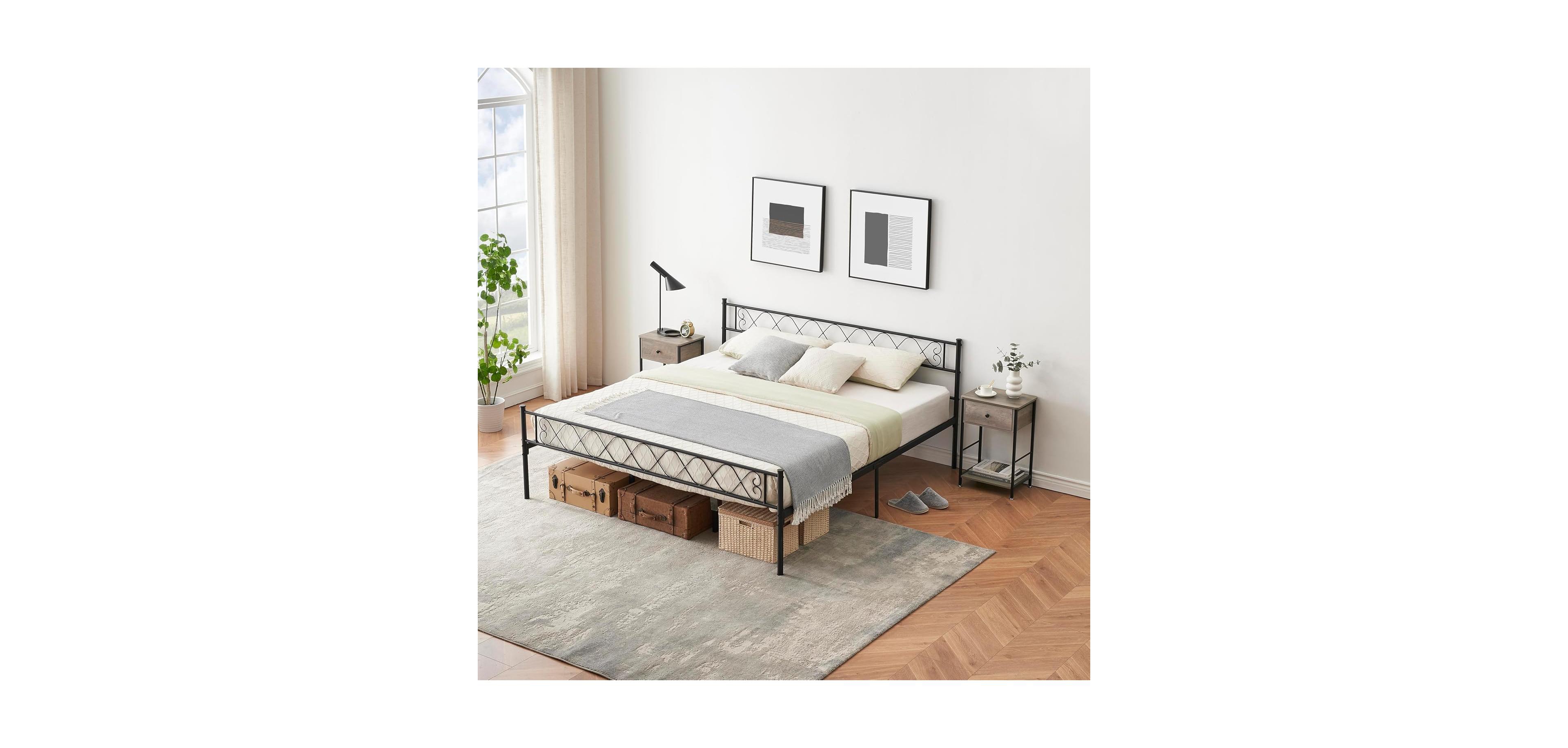 gaomon Metal Platform Bed Frame With Headboard Storage Capacity Steel Slats Modern No Box Spring Easy Assembly