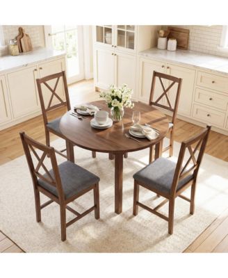 Farmhouse Wooden Dining Chairs Set of Fabric Kitchen Chairs