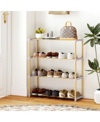 4 Tier Solid Wood Shoe Organizer with Open Slatted Storage