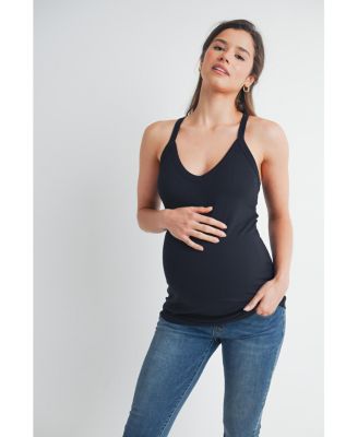 Maternity Sleeveless Ribbed V-Neck Racerback Tank Top