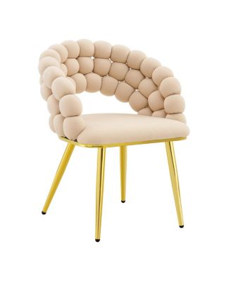 Set of 2 Beige Puffy Bubble Chairs with Gold Legs, Modern Accent Chairs