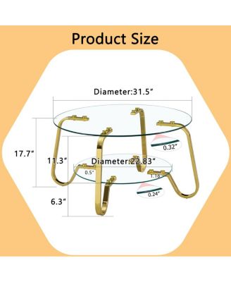  Retro minimalist metal frame glass coffee table, 31.5