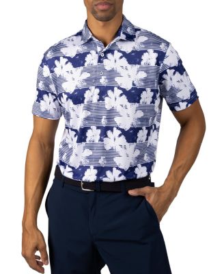 Men's Tropical Stripe Floral Printed Performance Polo