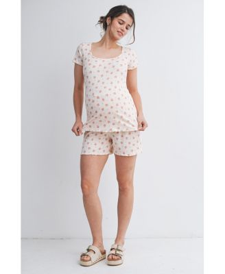Maternity Ribbed Floral Lounge Set with Shorts and Top