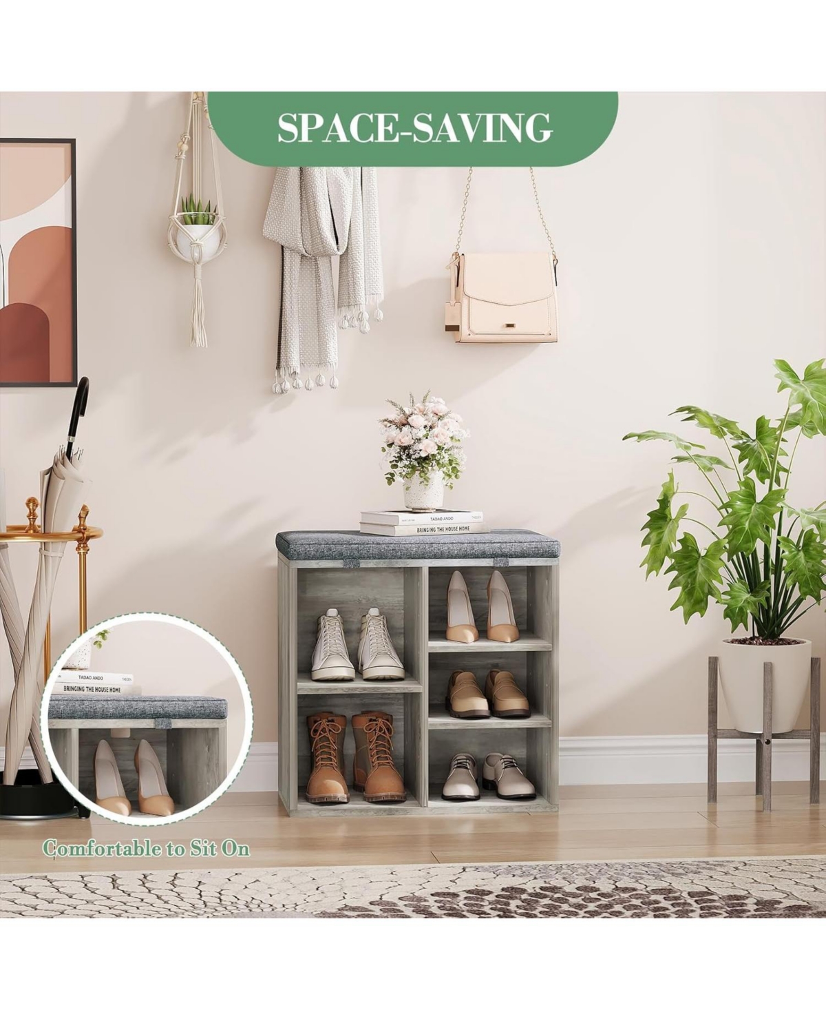 gaomon Entryway Shoe Bench with Storage and Cushioned Seat