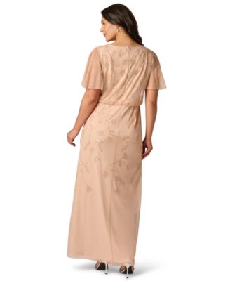 Plus Size Boat Neck Beaded Cocktail Ball Gown