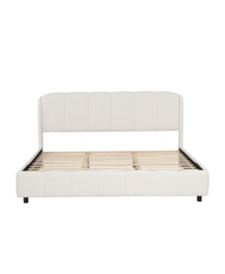 King Boucle Platform Bed with Curved Headboard