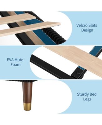 Corduroy Upholstered Platform Bed Frame with Headboard Modern Sturdy Metal and Wood Slats No Box Spring Noise Free