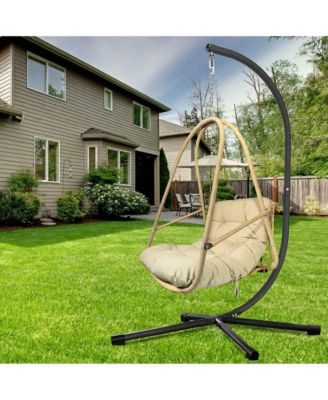 Swing Egg Chair with Stand Indoor Outdoor Wicker Rattan Patio Basket Hanging Chair