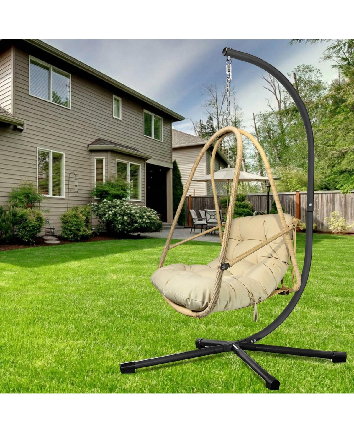 Clihome Swing Egg Chair with Stand Indoor Outdoor Wicker Rattan Patio Basket Hanging