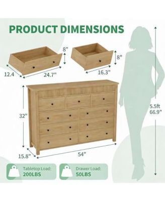 7 Drawer Dresser for Bedroom, 54" Wide Modern Fluted Chest of Drawers, Wooden Storage Cabinet
