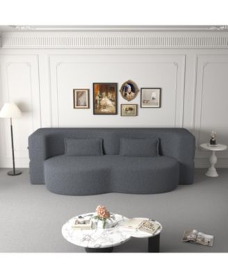 Streamdale Convertible Teddy Fabric Foam Sleeper Sofa Bed with 2 Pillows