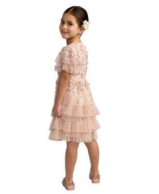 Little Girls Flutter Sleeve Tiered Ruffle Gown