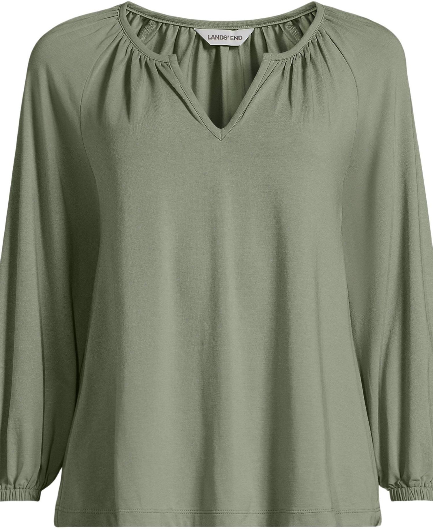 Women's Lightweight Jersey Notch Neck Gather Blouse