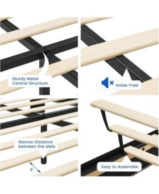 Modern Full Floating Bed Frame RGB LED Lights Upholstered Storage Headboard Noise Free No Box Spring