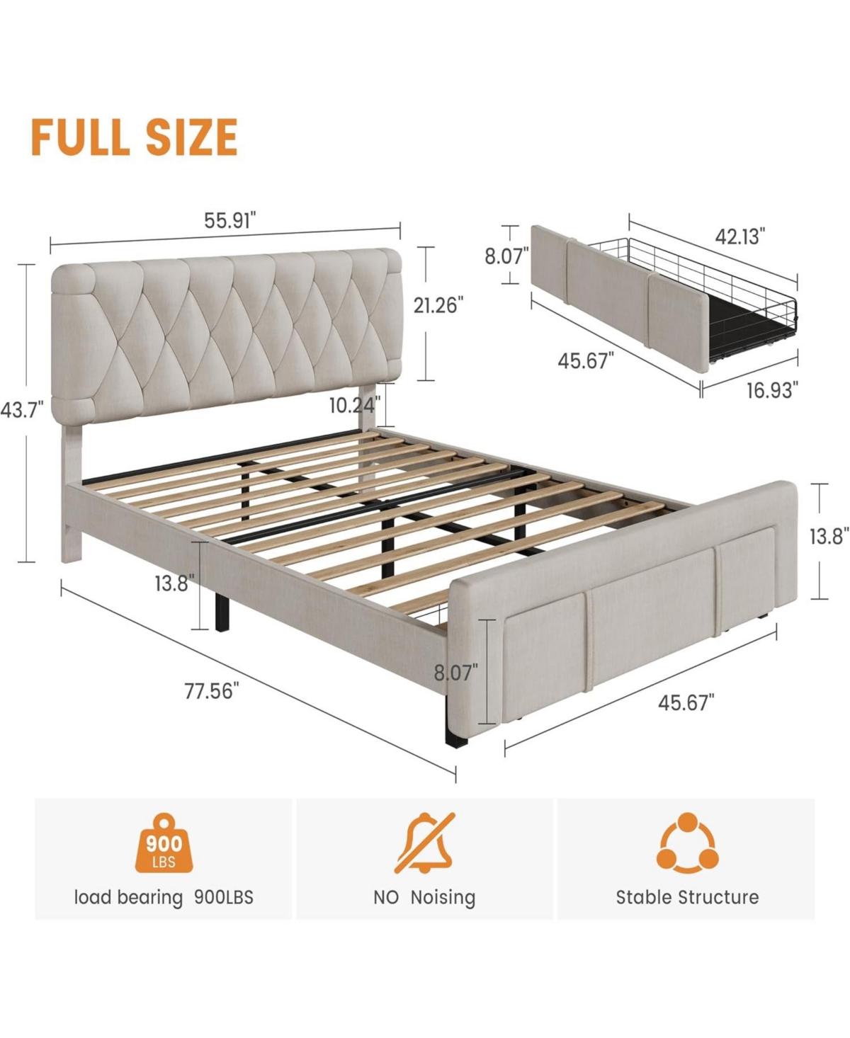 gaomon Full Bed Frame Upholstered With Storage Drawers Platform Support Wood Slats No Box Spring