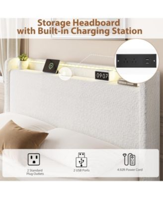 Full Boucle Upholstered Bed Frame Platform with 4 Drawers and Headboard Soft Fabric No Box Spring Required Easy Assembly