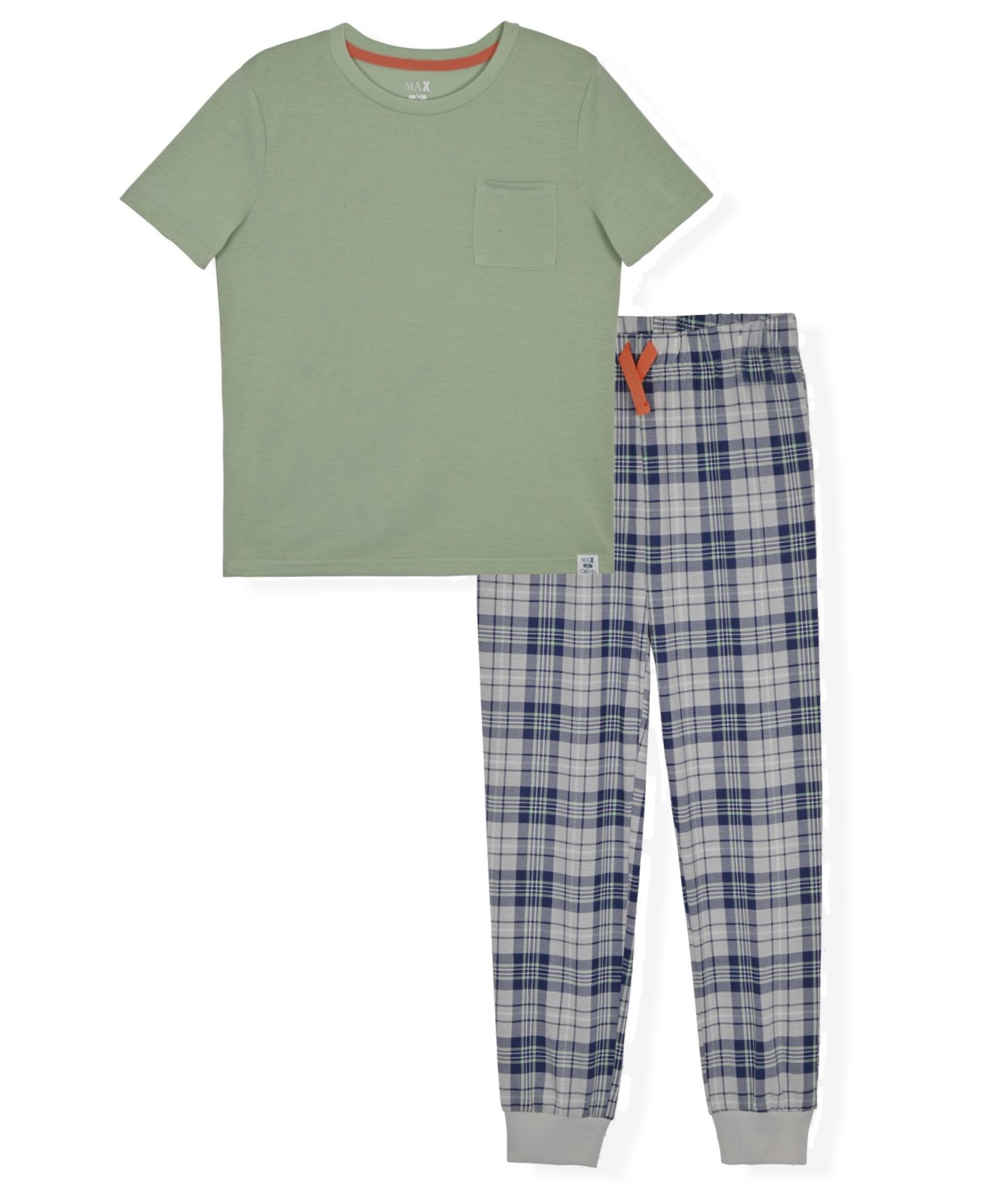 Boys' 6-18 Crewneck Top & Plaid Pants, 2-Piece Pajama Set