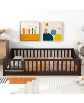 Floor Bed with Fence and Door, Rubber Wood, Espresso