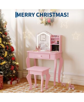Kids Vanity Table Set with Lighted Mirror and Stool