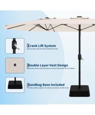 15ft Large Patio Umbrella with Sandbag Base - Rectangular Patio Umbrella with Crank Handle, UV Protection for Outdoor Market, Backyard, Pool