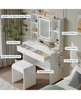 Lighted Makeup Vanity Desk with USB Ports