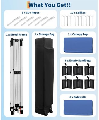 10x20 FT Pop Up Canopy with 6 Sidewalls, Outdoor Instant Tent with Wheeled Carry Bag, Beach Tent with One Push Setup, Portable Gazebo Shelter