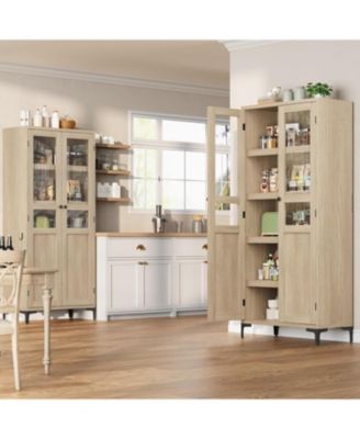  Kitchen Pantry Storage Cabinets, Tall Storage Cabinet, Tier Bathroom Cabinet with Glass Doors and Adjustable Shelves, Kitchen Hutch
