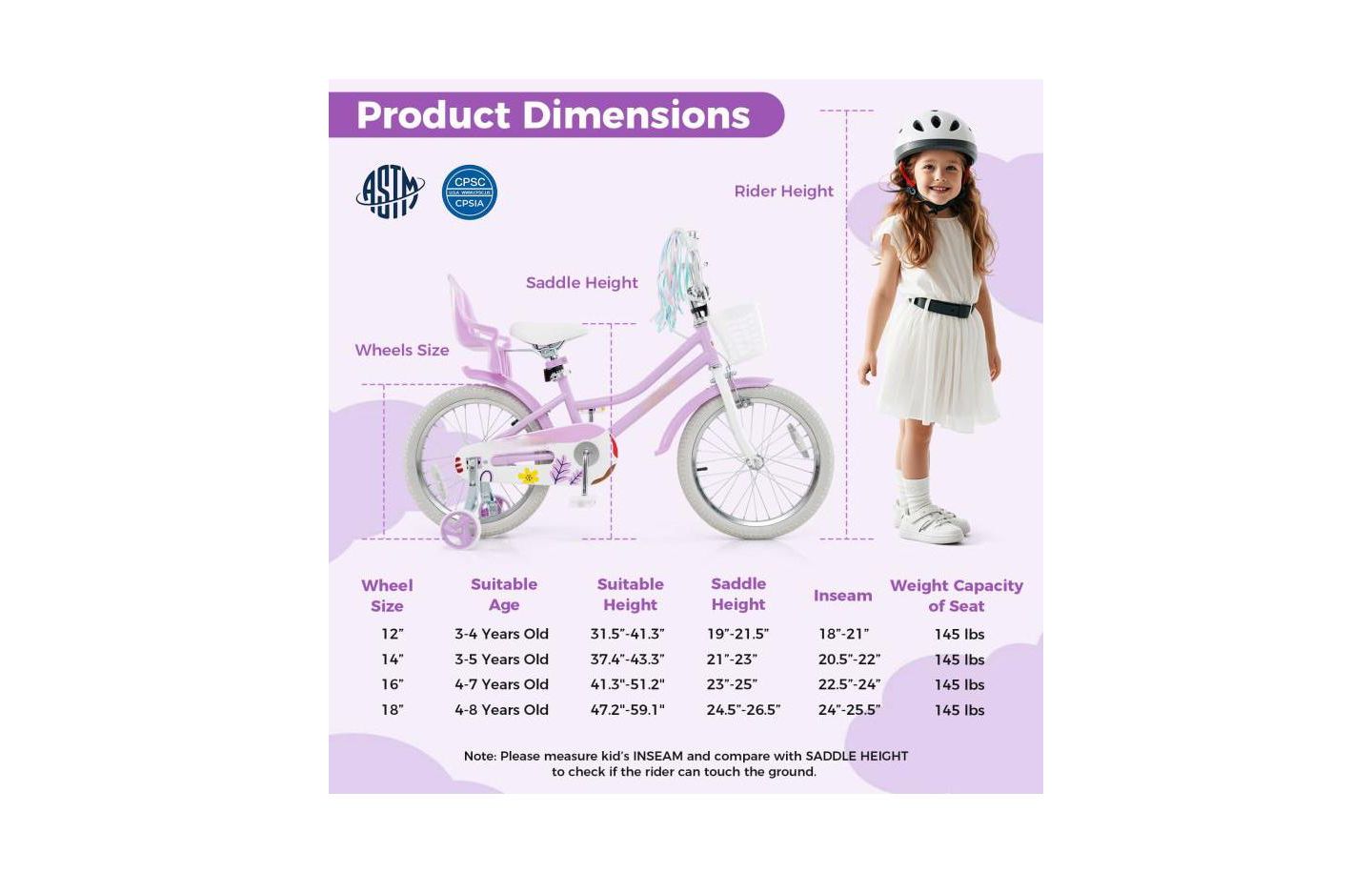 Детская игрушка HONGGE Girls Bike with Doll Seat and Streamers, цвет: Фиолетовый — фото 4
