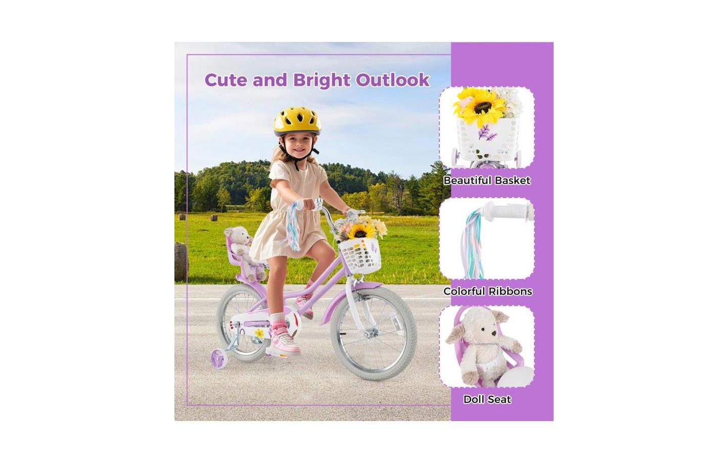 Детская игрушка HONGGE Girls Bike with Doll Seat and Streamers, цвет: Фиолетовый — фото 7