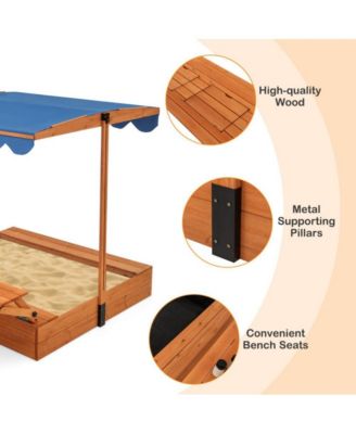 Kids Wooden Sand Box with Foldable Picnic Sensory Table and Bench