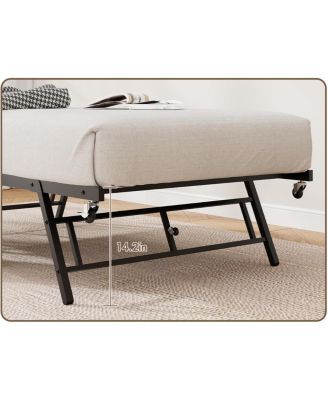 Twin Daybed with Trundle, Industrial Wood Grain Headboard, Steel Slats Support Sofa Bed for Bedroom, Living Room