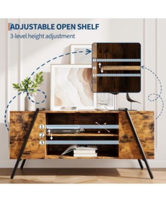 TV Stand, Mid-Century Modern Console, Adjustable Shelf, Cable Management, Metal Legs