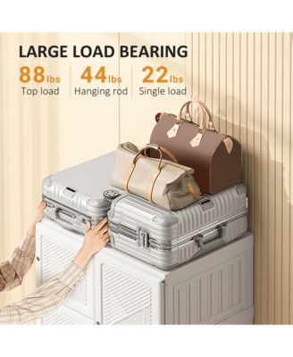 Portable Wardrobe Closet Folding Bedroom Armoire Clothes Storage Organizer with 8 Cube Compartments Hanging Rod Magnet Doors