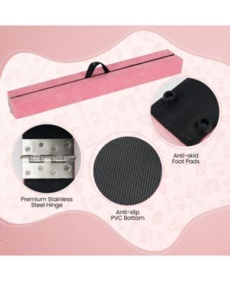 9 FT Folding Gymnastics Balance Beam with Anti-slip Base and Pine Wood Frame-Pink