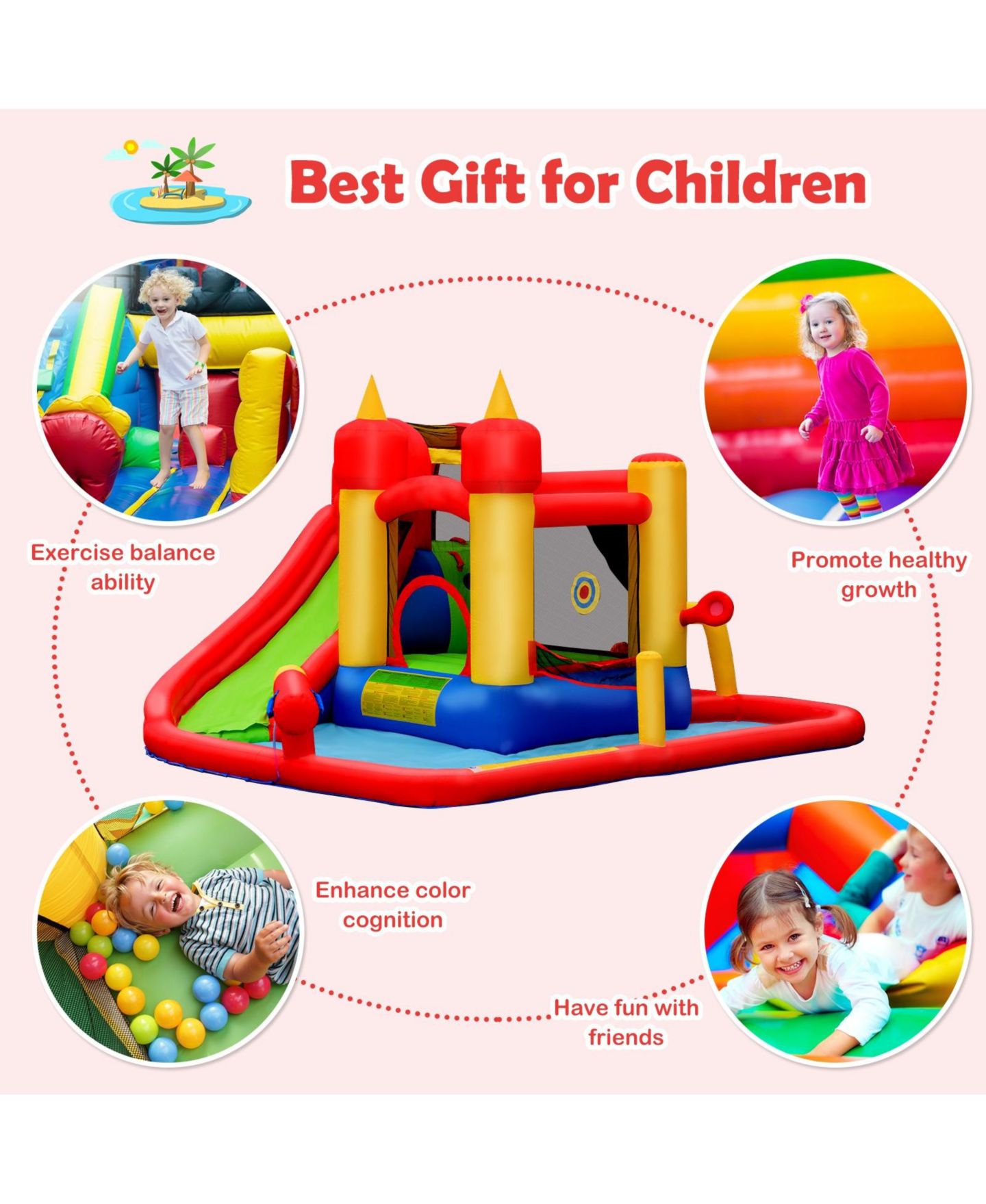 Детская игрушка Mecale Inflatable Water Slide Bounce House with Water Cannon, Ages 3-10, цвет: Красный — фото 7