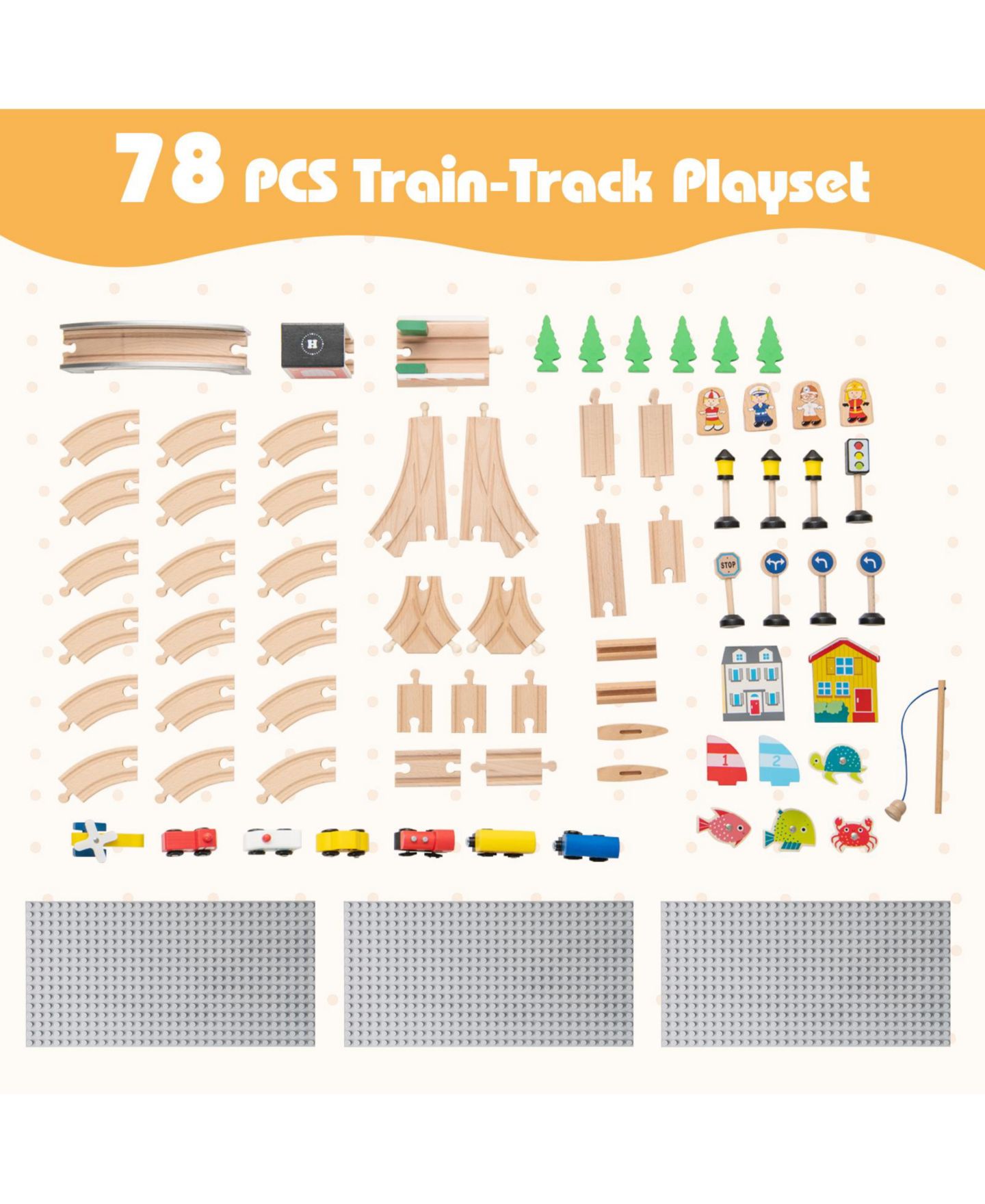 Детские игрушки Mecale Activity Railway 78-Piece Train Set Playset with Reversible Activity Table, цвет: Коричневый — фото 5