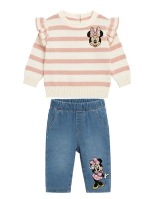 Baby Girls' Minnie Character Top and Denim  Pants, 2-Piece Set