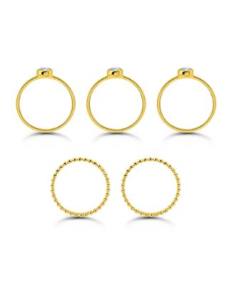 (1 1/5 ct.t.w) 5Pc. Set- 3-4mm Round Cubic Zirconia Beaded Band Rings